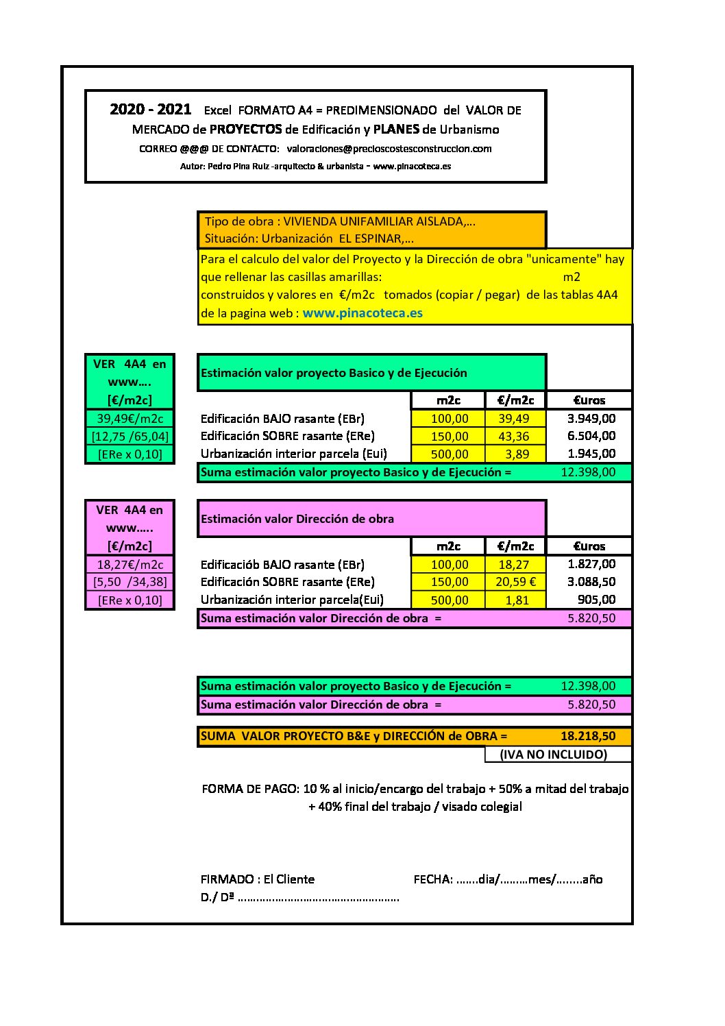 v.3 O.K. 2020-2021 (Ejemplo practico de Edificación) HOJA FORMATO A4 VALOR de trabajos PROYECTOS de EDIFICACIÓN